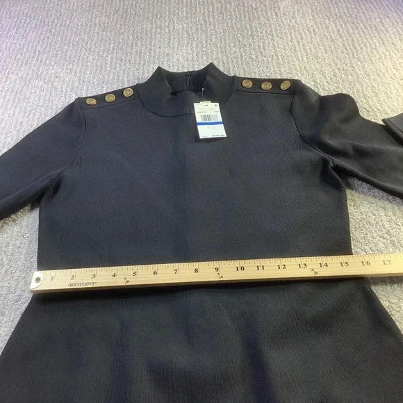 Michael Kors Womens Black Pleated Drop Waist Dress Mock Neck Size XL NWT - Picture 10 of 15